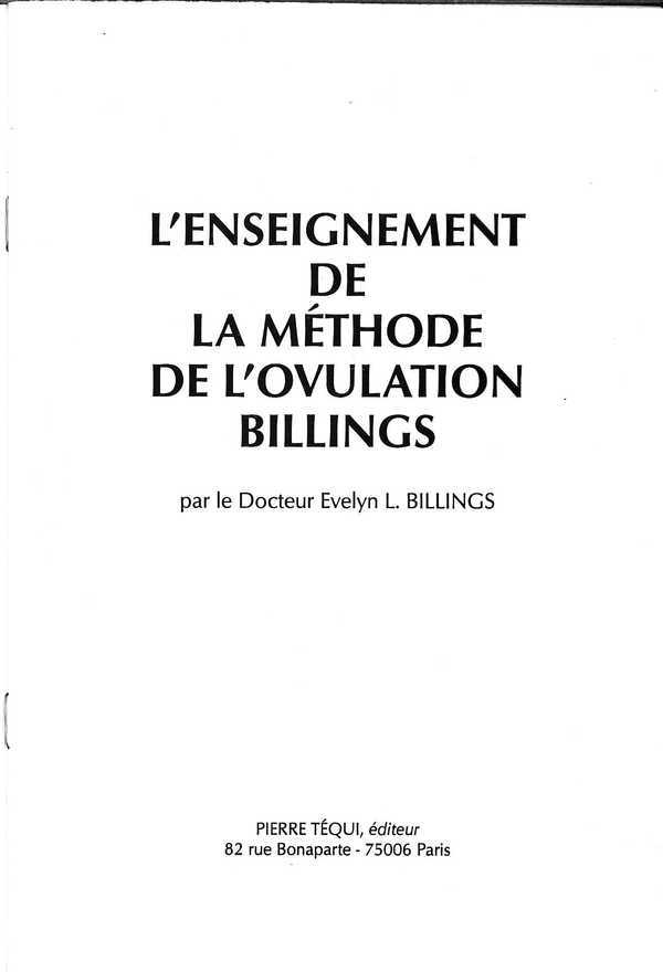 L'enseignement de la méthode de l'ovulation Billings