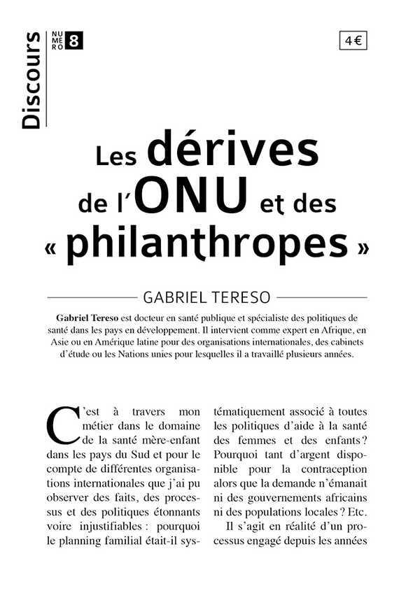 Discours n°8 - Les dérives de l'ONU et des « philanthropes »