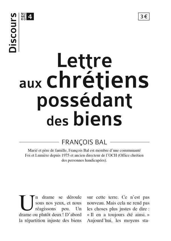 DISCOURS N°4 - LETTRE AUX CHRÉTIENS POSSÉDANT DES BIENS