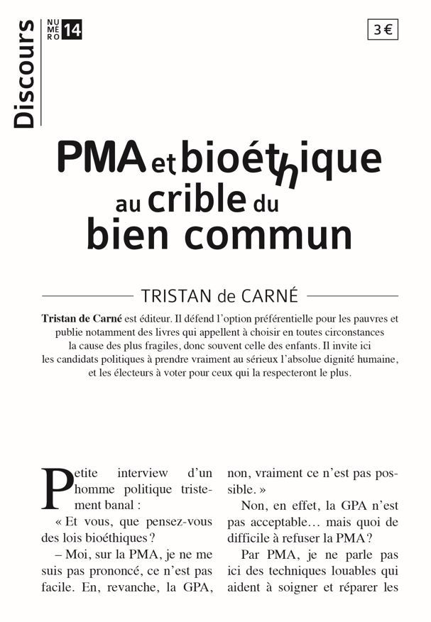 Discours n°14 - PMA et bioéthique au crible du bien commun