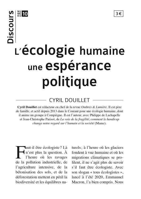 Discours n°10 - L'écologie humaine une espérance politique