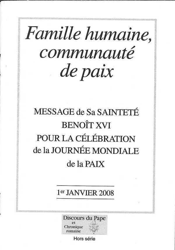 Message journée de la Paix 2008