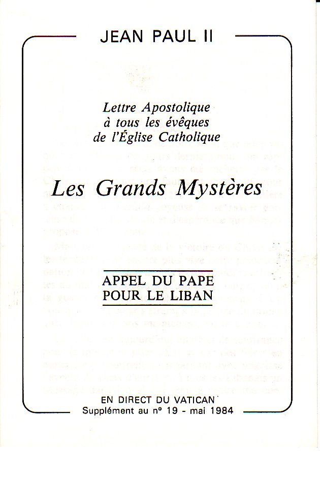 Les grands mystères - Appel du Pape pour le Liban